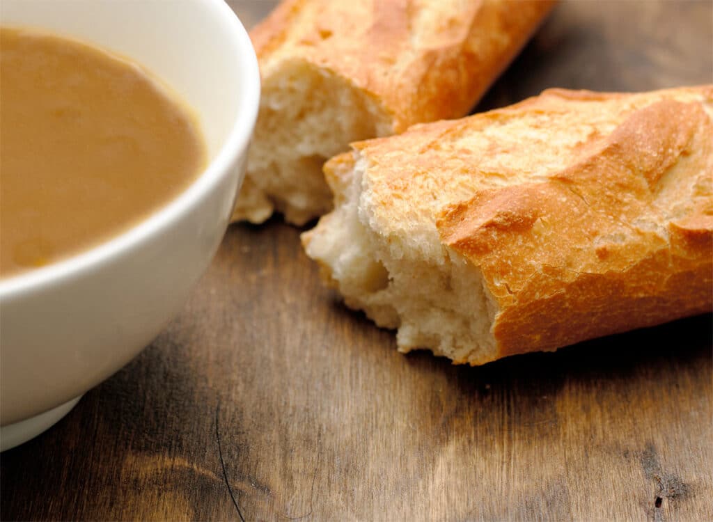 French bread near soup