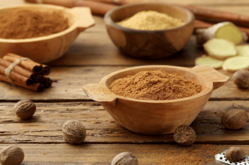 Cinnamon in a wooden bowl