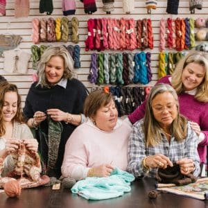 Five ladies at Magpie Knits