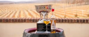 Barboursville Vineyards Paxxito wine with Virginia Governors Cup trophy