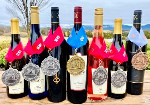 Photo of several Crosskeys Vineyards governor's cup medals