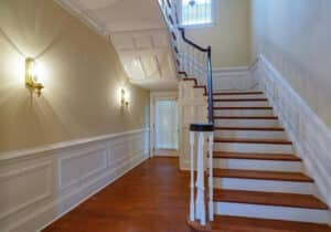 Interior shot of the hallway and staircase at Blandemar Farm Estates