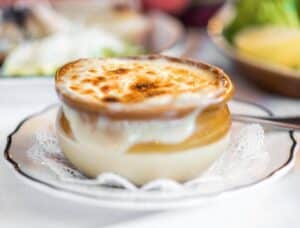 Photo of French Onion soup in a bowl at Aberdeen Barn.