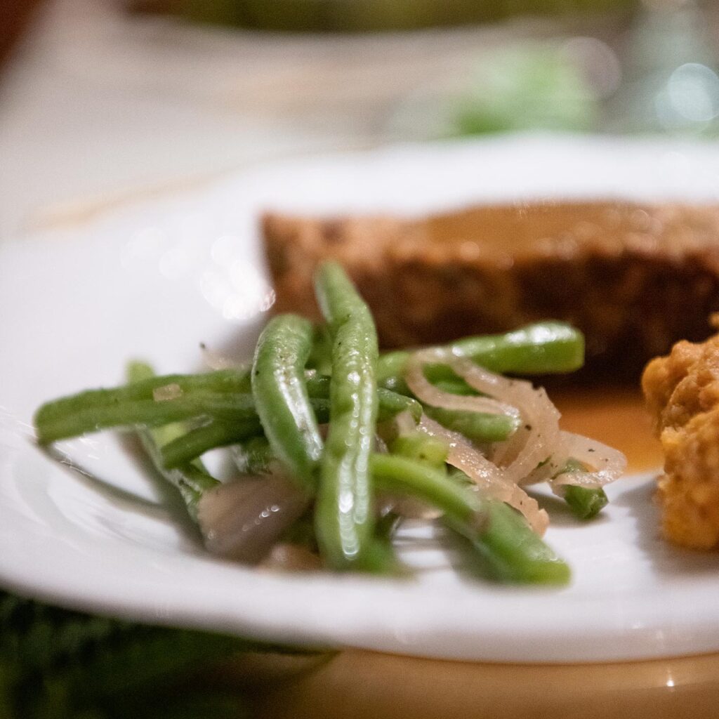 holiday vegan dinner green beans