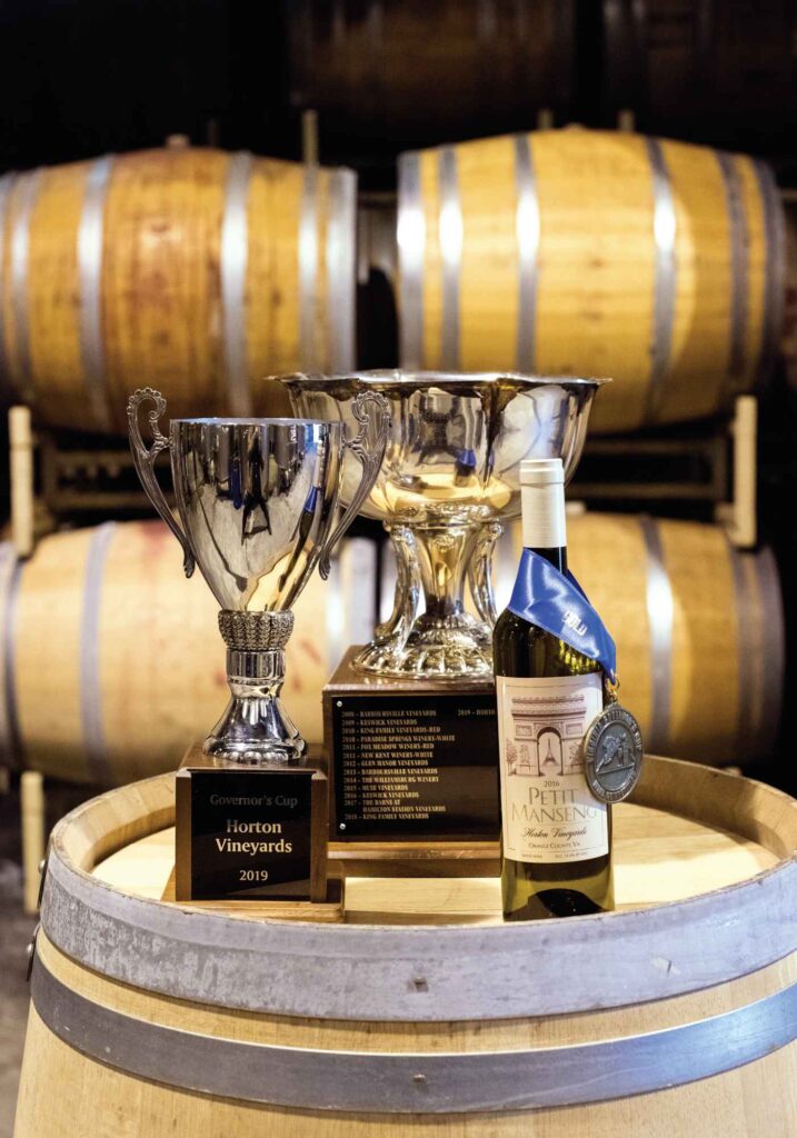 photo of winning wine and trophys at horton vineyards wine award