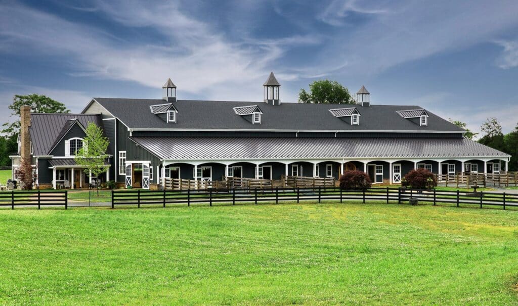 Exterior shot of a large horse barn by King Construction