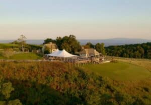 Drone shot of 12 Ridges Vineyard's buildings