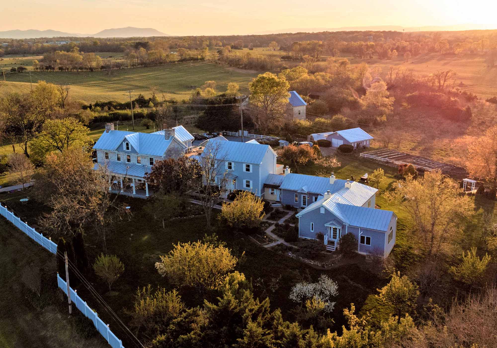 Drone shot of L'Auberge Provencale in Shenandoah Valley, Virginia