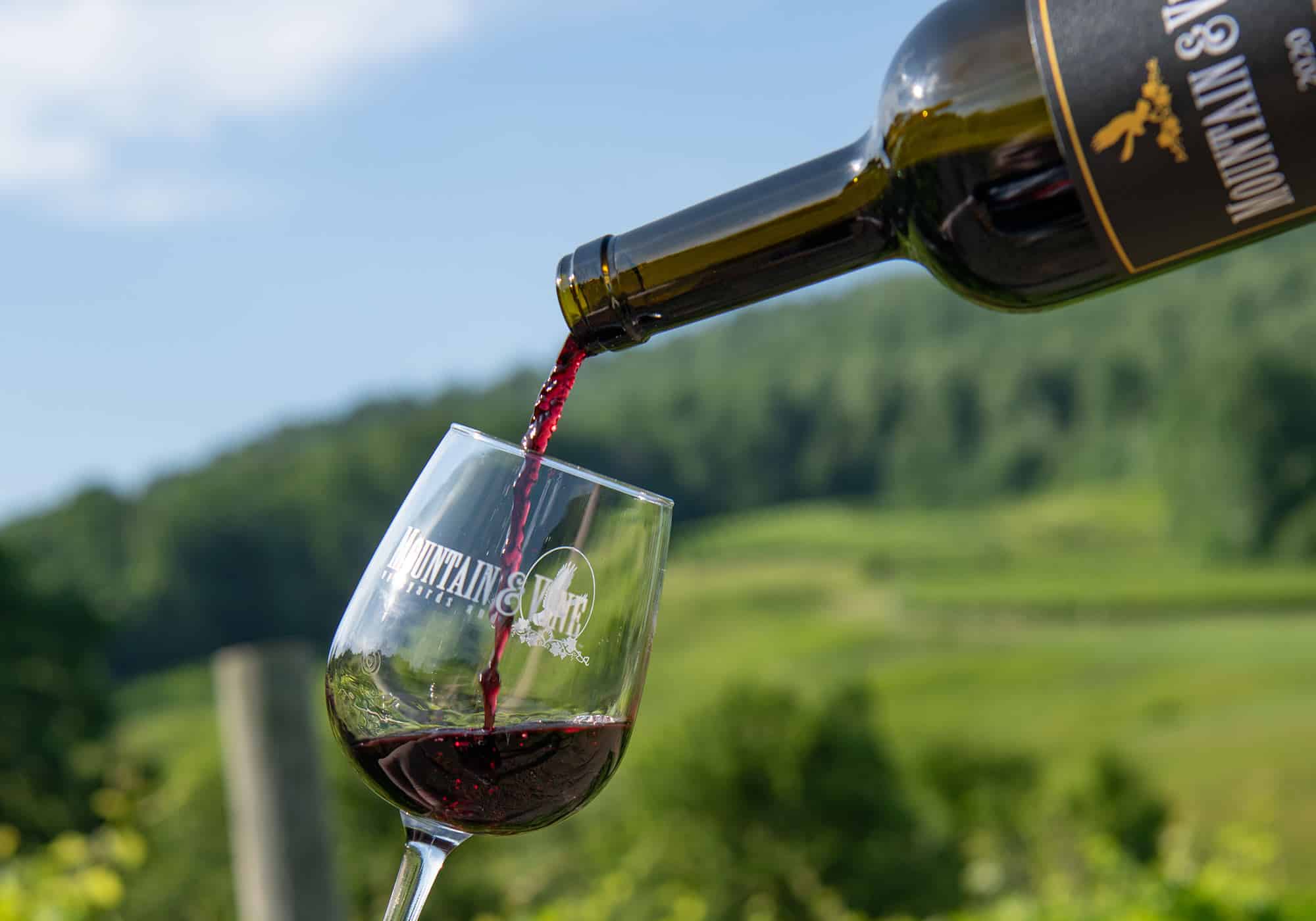 Photo of wine being poured into a glass at Mountain & Vine