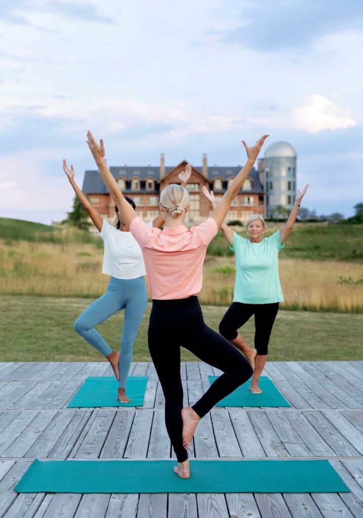 Primland resort yoga in front of lodge