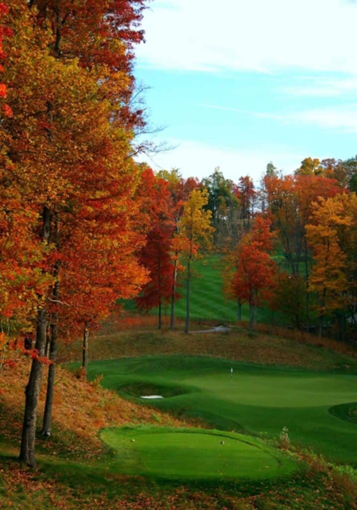 Primland Resort award-winning golf course in fall, luxury mountain resort