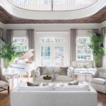 White living room with white baby grand piano by designer Casey Sanford