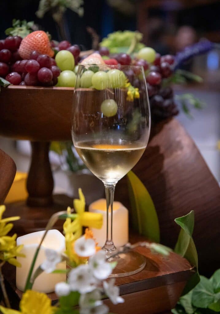 Photo of charcuterie and a wine glass and best of Virginia wines at 2024 Governor's Cup Gala.